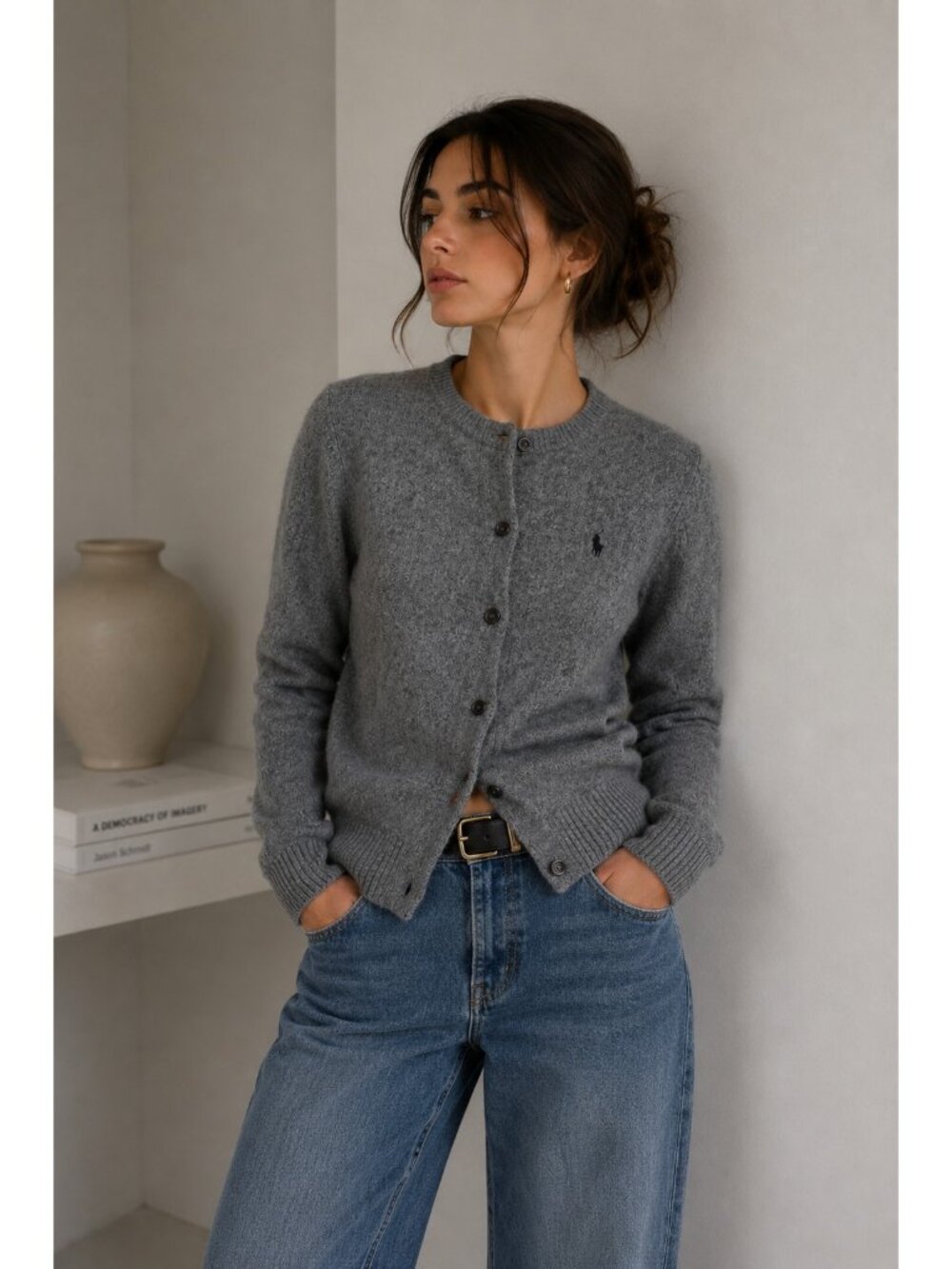 Ralph Lauren Gray Merino Wool Angora Rabbit Hair Cardigan Sweater Women's XS S